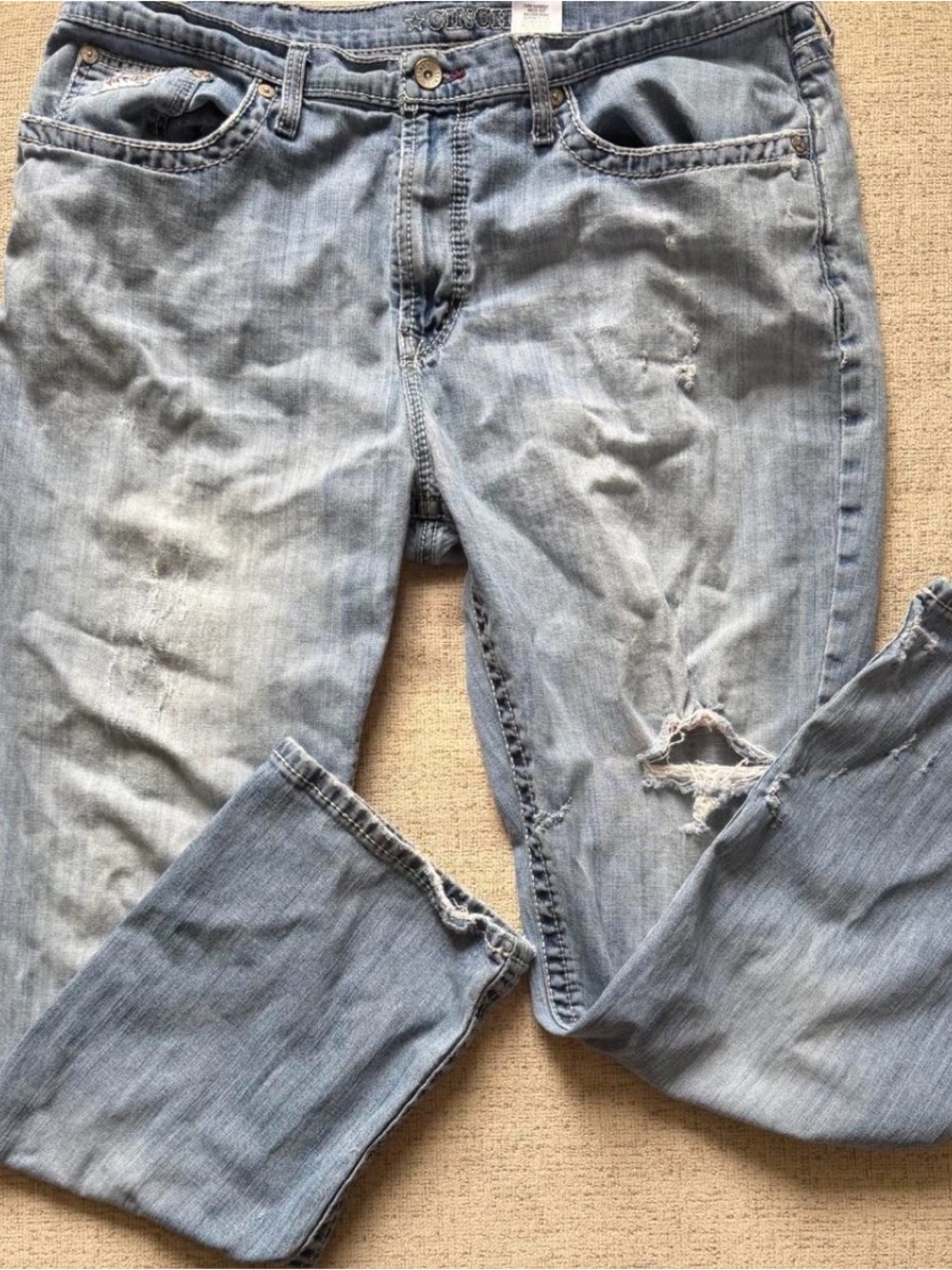 Cinch Distressed Relaxed Fit Jeans 40x32
Light Wash Western Cowboy Denim